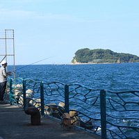 海辺釣り公園から猿島を望む
