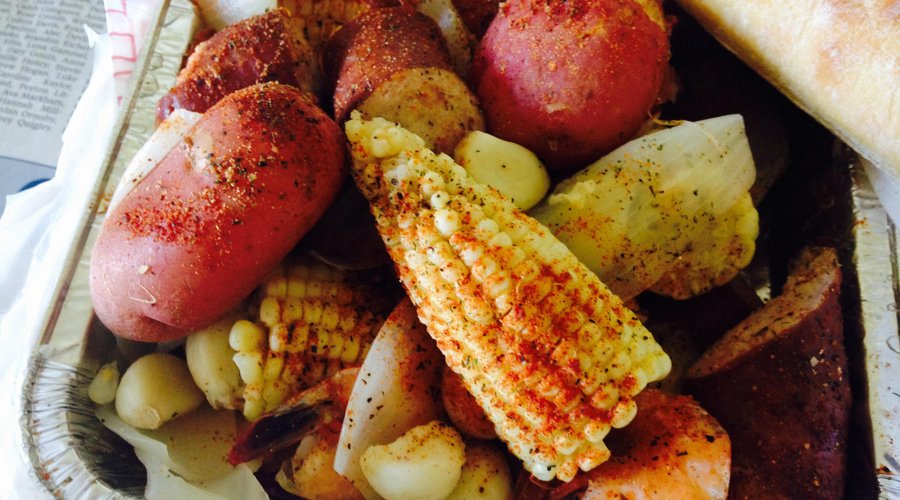 Shrimp, potatoes, sausage, corn and out of this world seasonings made the best low country boil 