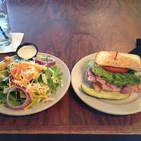 lunch salad with half ham sandwich