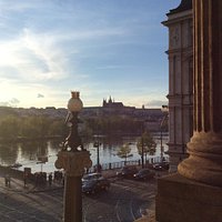 Stunning sunset over Prague castle from National Theatre terrace before we were ejected!
