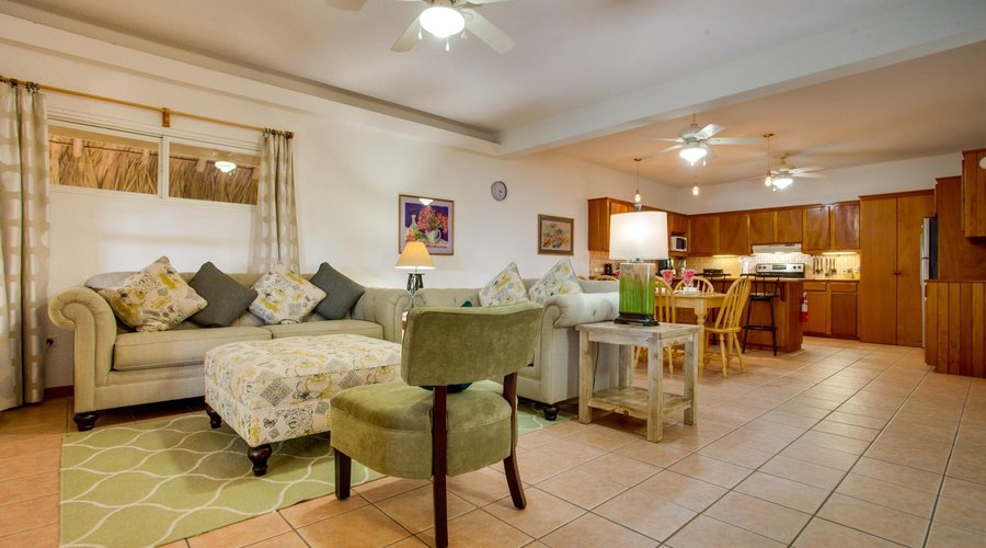 Spacious living / dining room and full size kitchen