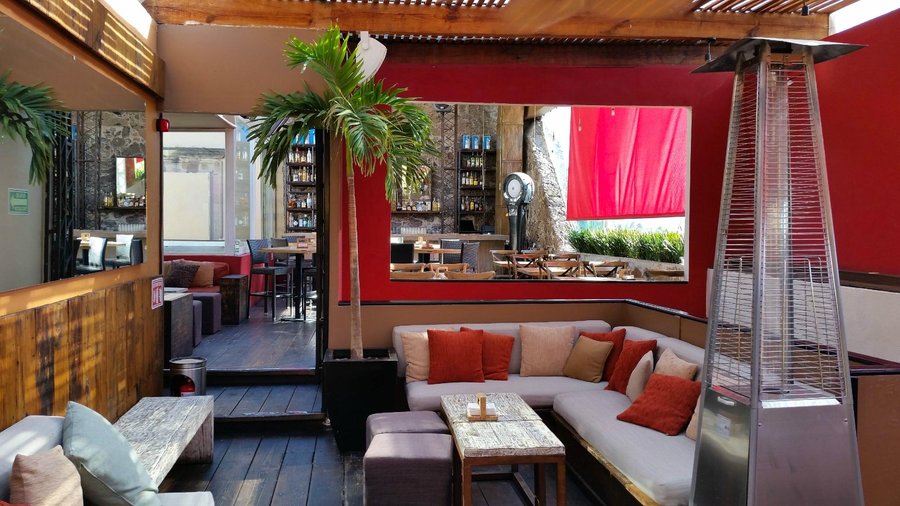 The rooftop outdoor bar area