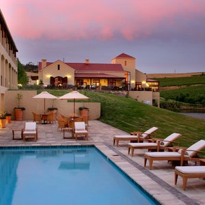 Evening - looking past the pool to the restaurants