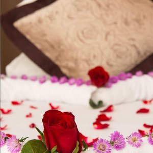 High Five Hotel in Yangon (Rangoon), image may contain: Home Decor, Hotel, Bed, Cushion