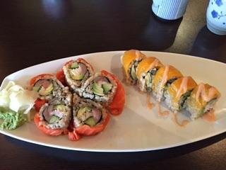 Blossom roll and mango California roll