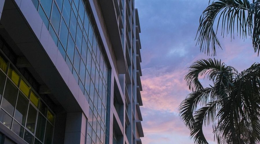 Hotel building at dusk