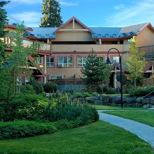 This inner courtyard at Glaciers Reach is great for kids to play, grass in the summer & snow in