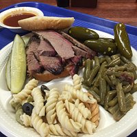 Brisket sandwhich with hickory sauce and the jalapenos sre oh so spicy. Briskt was dry and tough