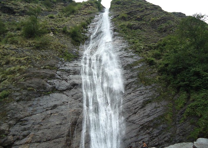 The milky white falling water.