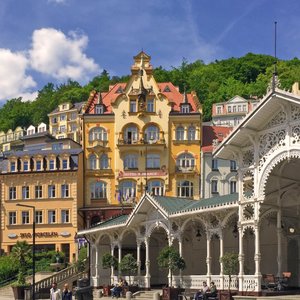 Hotel Romance in Karlovy Vary, image may contain: City, Neighborhood, Urban, Person