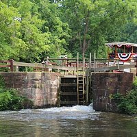 The Charles F. Mercer riding the lock down to the next level of the C&O canal