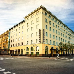 Hotel Helka in Helsinki, image may contain: Home Decor, Interior Design, Table, Cushion