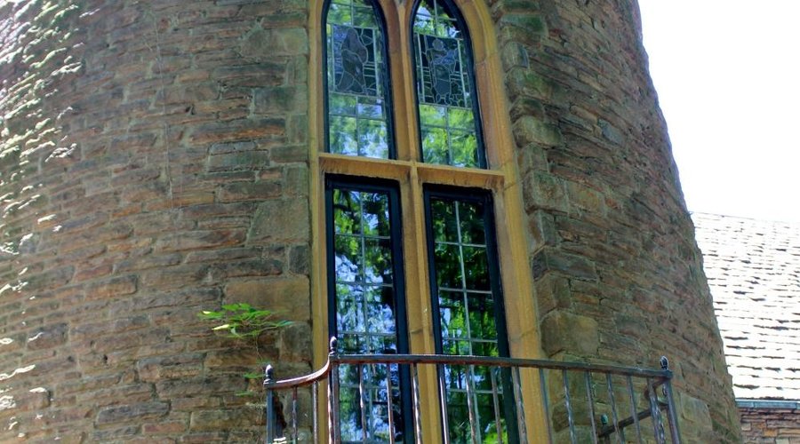 Pretty turrent, with tiny balconies.