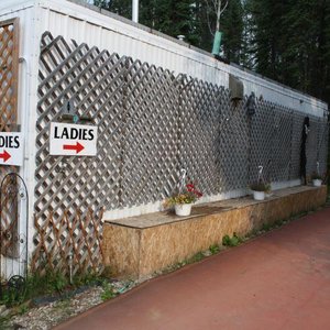 Washroom with free showers and coin laundry