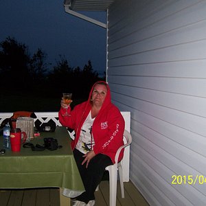 Me sitting on our private deck.But everyone was welcome to use it.Good ole Newfie hospitality.Lo