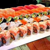 fresh maki rolls and sushi