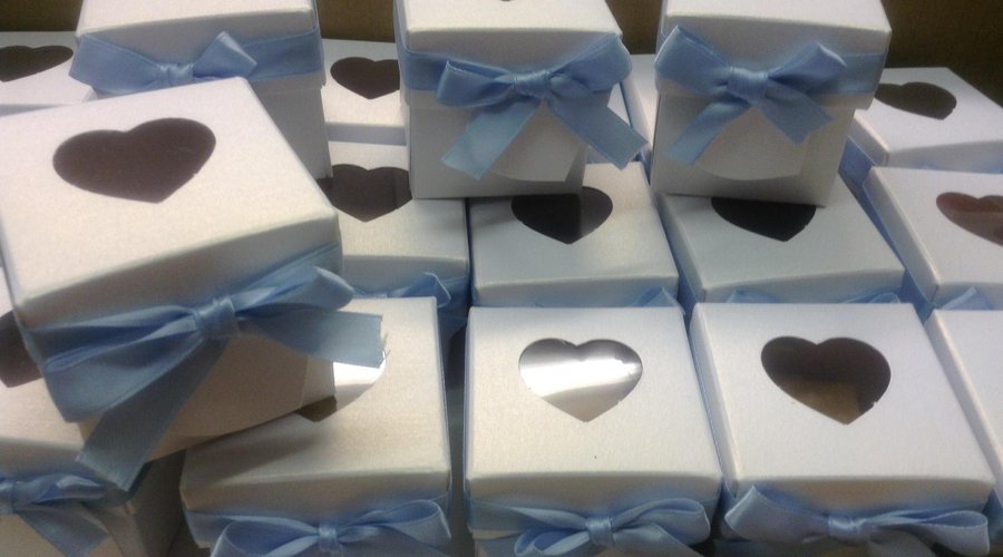 Wedding favours filled with Tablet and Macaroon Cake. Very Scottish.