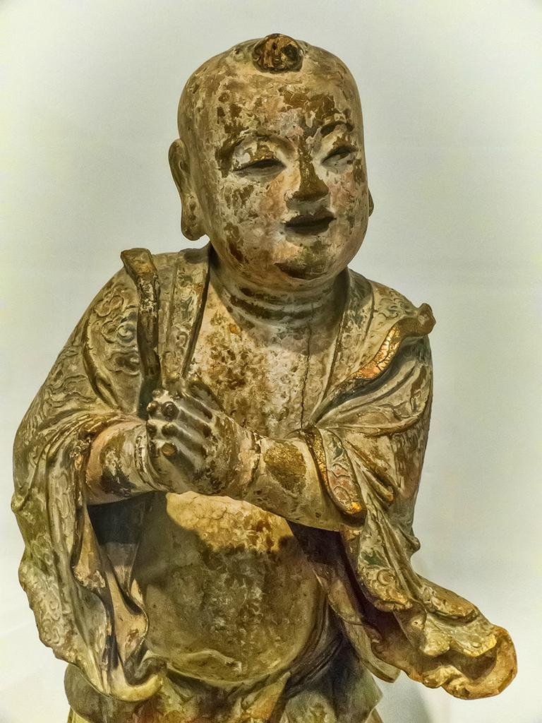 Attendant to Guanyin (Golden Boy) China Ming Period 1368-1644 CE Wood polychrome and gilt