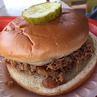 BBQ pork sandwich, Chicago dog (slaw, chili, onions, mustard)