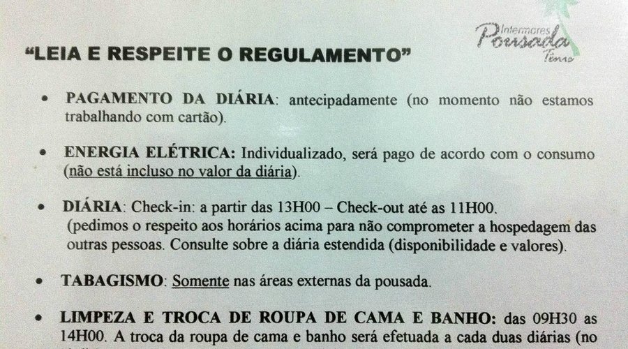 Regras da pousada