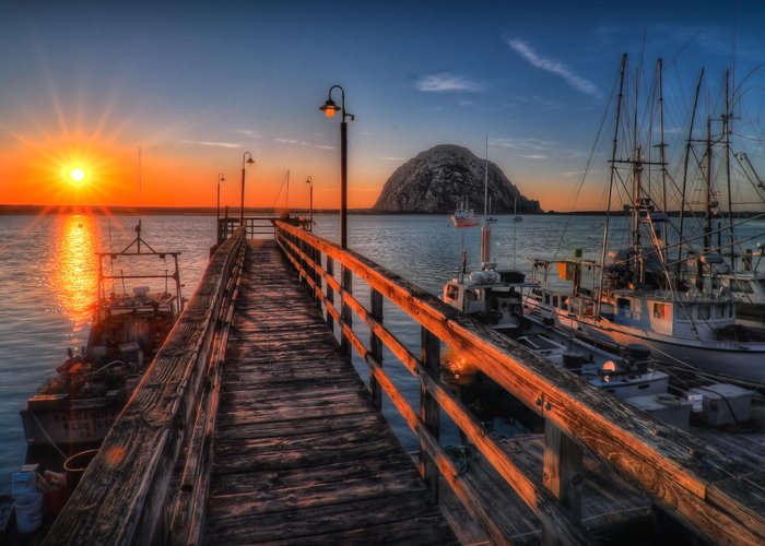 Morro Rock and the bay at sunset