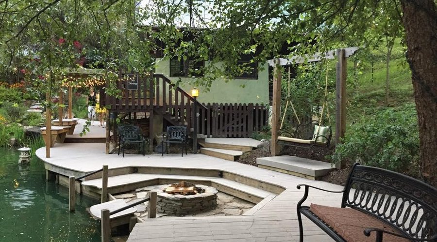 Beautiful fire pit at pond