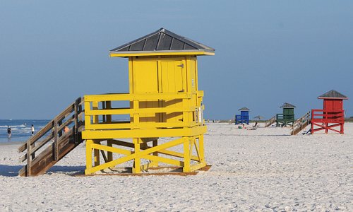 Colorful lifeguard stands add to the beauty of Siesta Key.