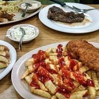 Delicious chicken tenders entree and steak.
