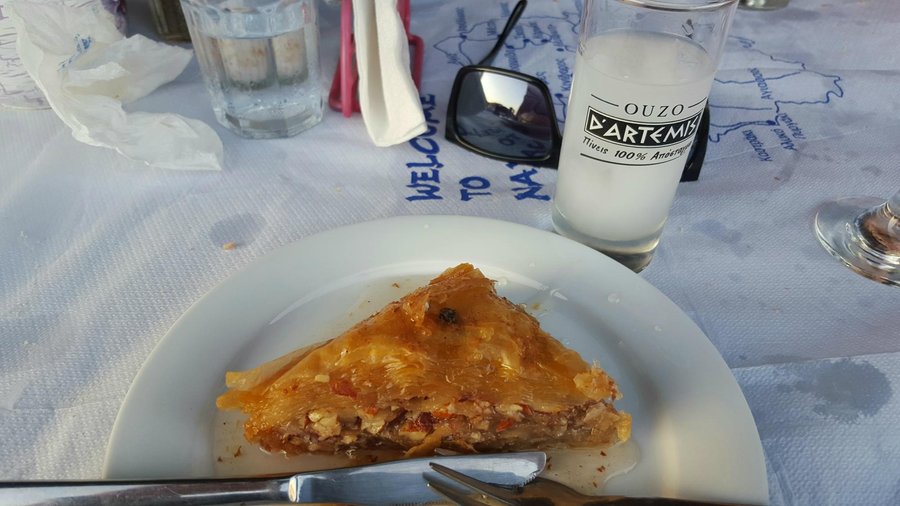 Dessert of Baklava and Ouzo