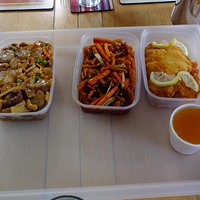 Beef with cashew nuts, crispy shredded chilli beef and lemon chicken