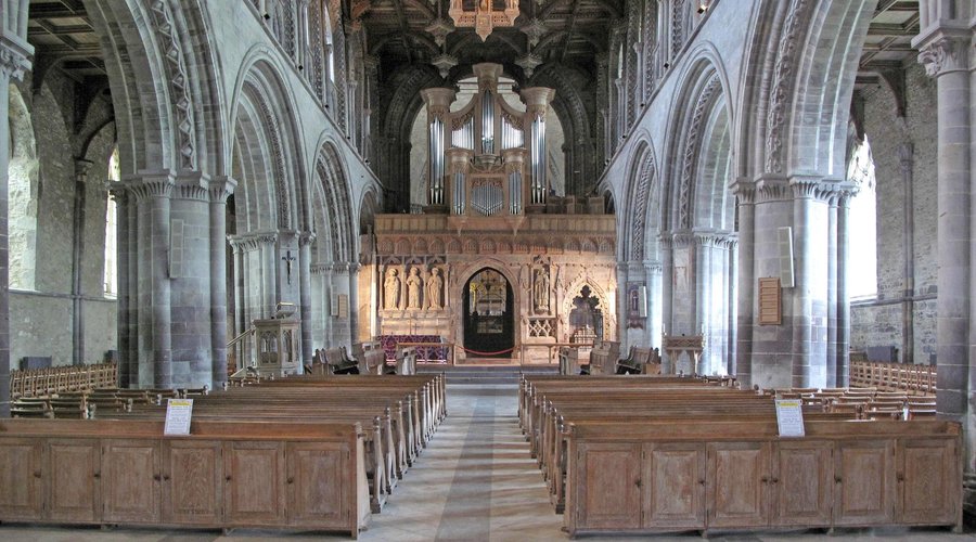 The nave of St Davids Cathedral