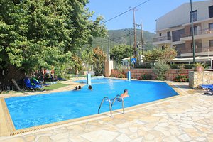 Kalias Hotel in Lefkada, image may contain: Hotel, Resort, Villa, Pool