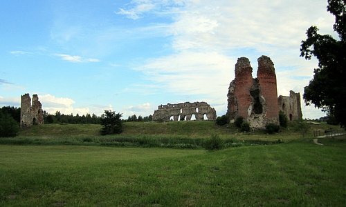 view of the castle with the stout remains of a tower
