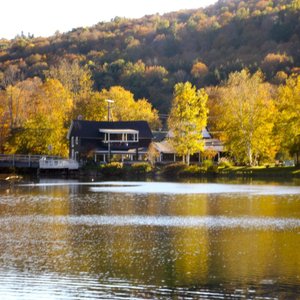View from a kayak of the inn.