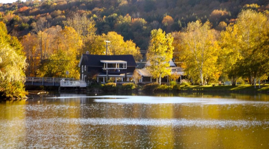 View from a kayak of the inn.