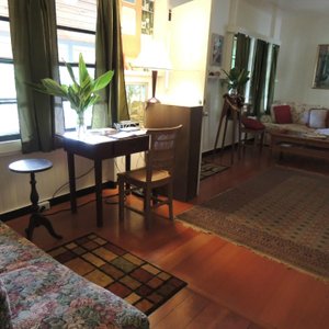 Desk, modem, front door