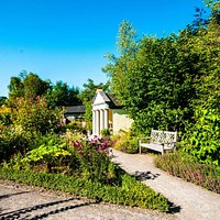 Pathways around the garden with a sitting area