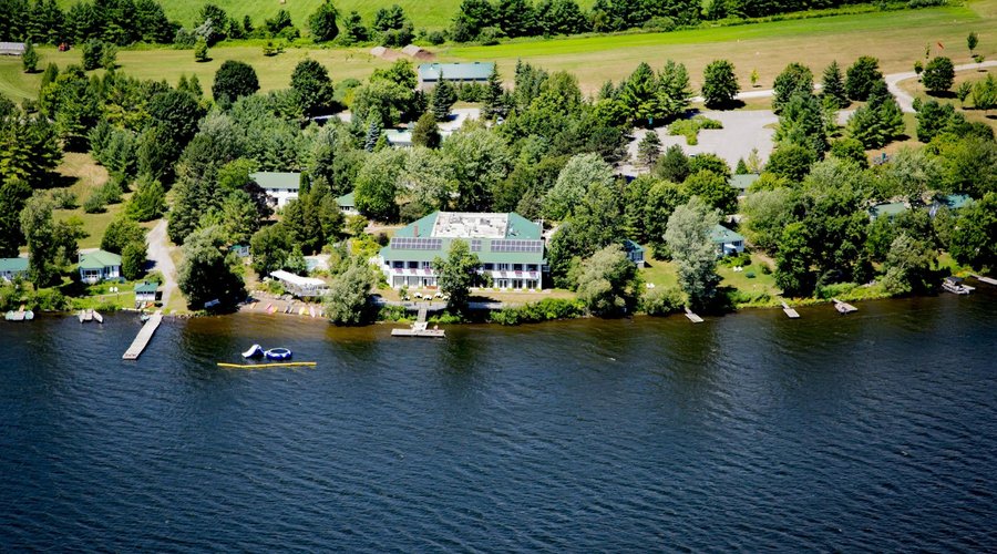 Aerial view of main building and some cottages