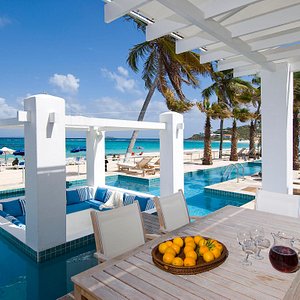 Terrace with pool and beach view