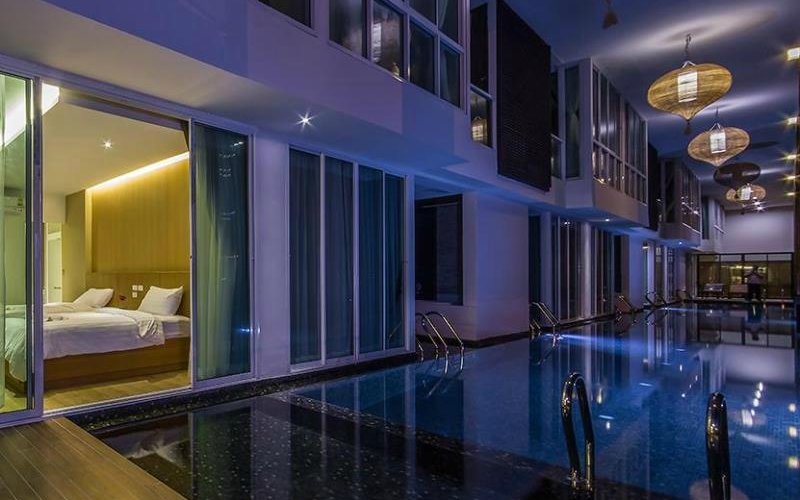view from balcony at night   ( Pool Access)