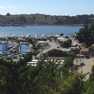 Looking down on RV park and Marina from HWY 1