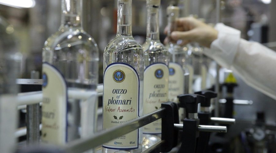 Bottling area of Ouzo Plomari Distillery