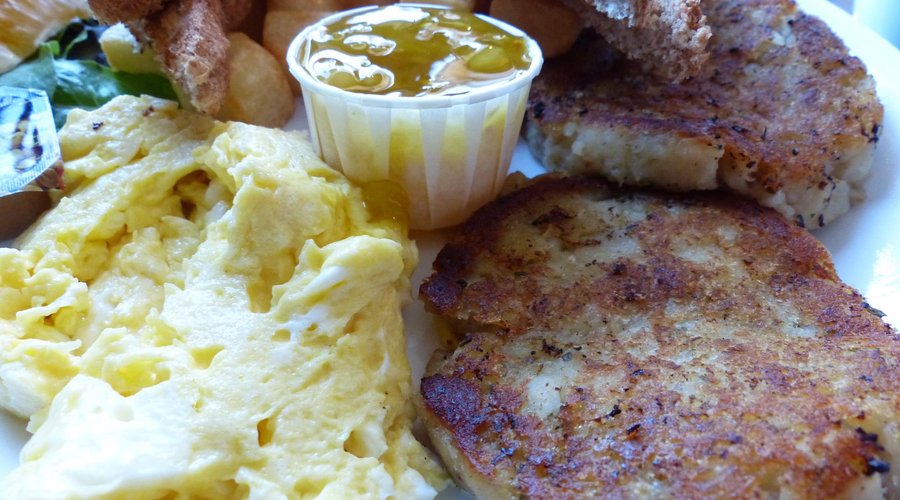 Fish cakes and eggs