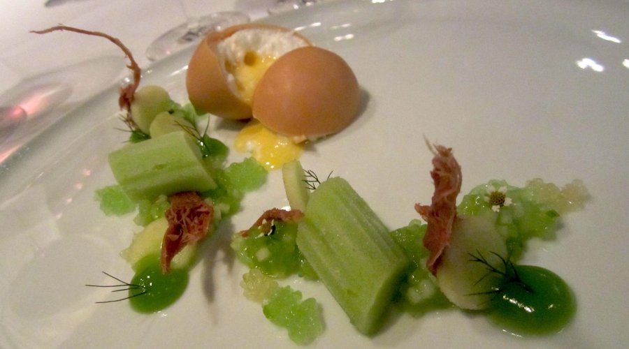 Egg - Malheur. Chocolate "Dulcey", advocaat, brittle, celery & granny smith