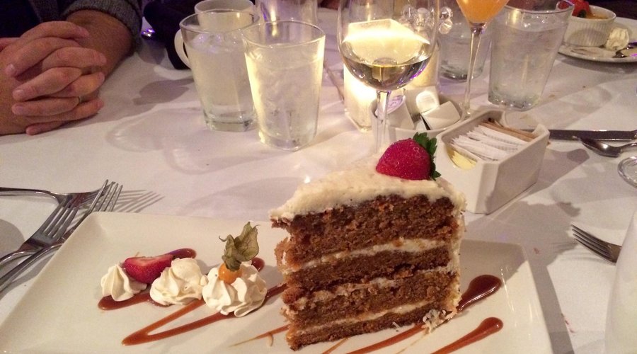 Seafood platter with no haddock or clams (substituted), and a huge carrot cake