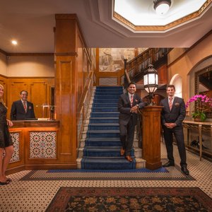 Casablanca Hotel by Library Hotel Collection in New York City, image may contain: Staircase, Person, Rug, Indoors