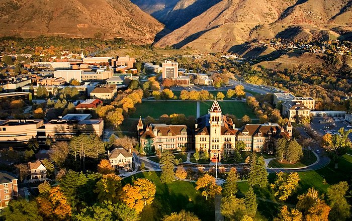 Fall on the campus of Utah State University in Logan, Utah