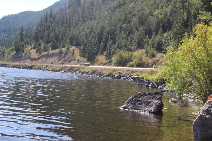 Looking east, from the wharf, along the shoreline