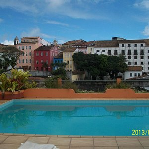 view across the pool towards Pelourinho district