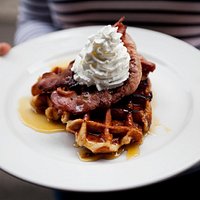 Waffles with bacon and cream